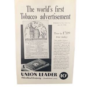 Vintage 1935 Union Leader First Tobacco Ad Advertisement